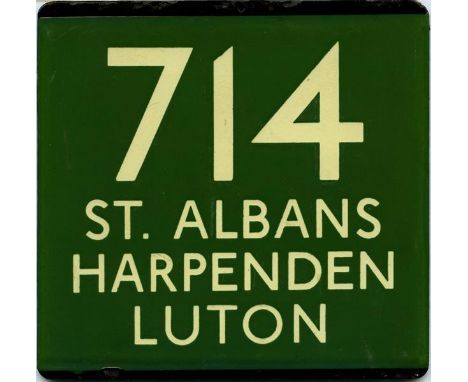 London Transport enamel coach stop E-PLATE for Green Line route 714 destinated St Albans, Harpenden, Luton and likely to have