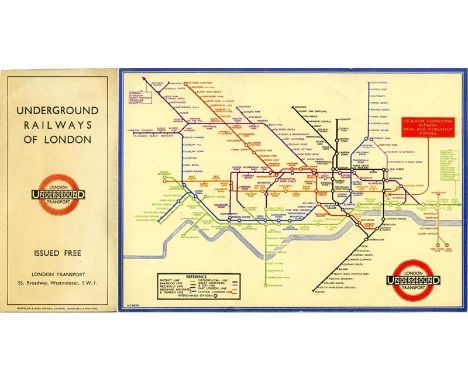 First-year edition of the BECK UNDERGROUND MAP 'Underground Railways of London", this being the undated edition with print-co