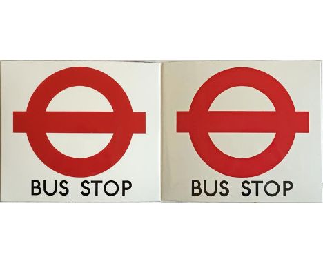 London Transport enamel BUS STOP FLAG (compulsory version) from the 1980s issue with black lettering under the roundel. A dou