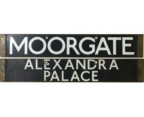 London Underground 1938 Tube Stock enamel DESTINATION PLATE for Alexandra Palace (never utilised) & Moorgate on the Northern 