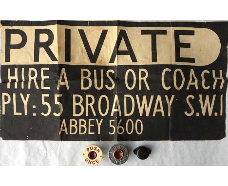 London trolleybus items obtained by vendor in 1961/2 comprising two bell-pushes (one bakelite, one chrome), a bakelite horn-p