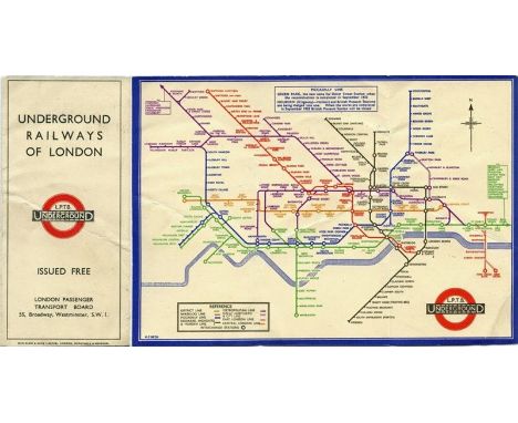 First-year edition of the BECK UNDERGROUND MAP 'Underground Railways of London", this being the undated edition without a pri