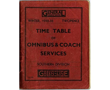 London General Country Services TIMETABLE BOOKLET of Omnibus & Coach Services, Southern Division for Winter 1932-33, the firs