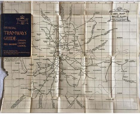 1911 London County Council (LCC) Tramways 'OFFICIAL TRAMWAYS GUIDE', The 'Coronation Issue'. A 186 pp BOOKLET including a fol