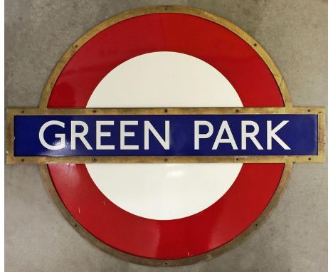 London Underground ENAMEL ROUNDEL SIGN from Green Park Station. This is a medium-size sign measuring 44" (112cm) across by 36