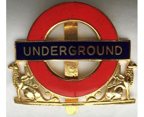 London Underground Station Manager's CAP BADGE. Gold-coloured metal with red and blue enamel inlays. Issued in the 1980s, thi