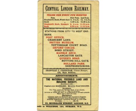 1902 Central London Railway fold-out MAP produced by the "Tuppenny Tube" to promote its service from Bank to Shepherds Bush. 