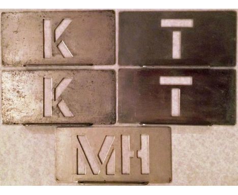 Collection of London Transport bus GARAGE ALLOCATION PLATES comprising K (Kingston) x 2, MH (Muswell Hill) x 1 and T (Leyton)