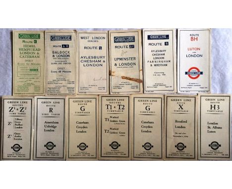 Selection of 1930s Green Line Coaches TIMETABLE LEAFLETS comprising route K (1932), route AR (1933), routes AY, B, BH & S (19