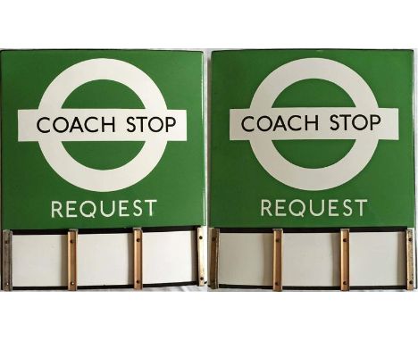 London Transport 1950s/60s enamel COACH STOP FLAG - REQUEST of the hollow, 'boat' type introduced c1950. This is an E3 versio