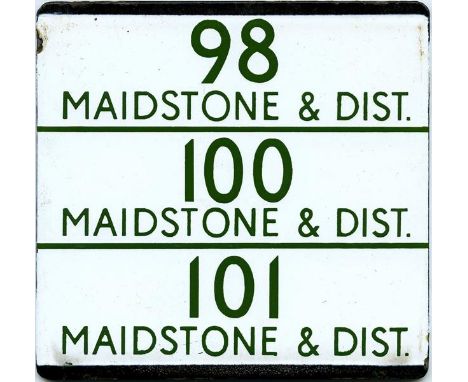 London Transport enamel bus stop E-PLATE for Maidstone & District services 98, 100 & 101. Likely to have been located on an L