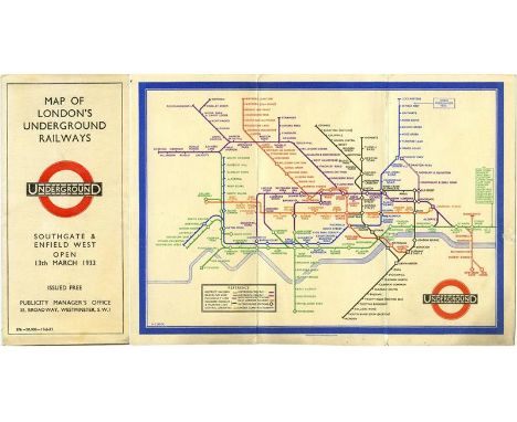 2nd edition of the Harry Beck London Underground diagrammatic, fold-out MAP issued in February 1933 with print-code 376-20,00