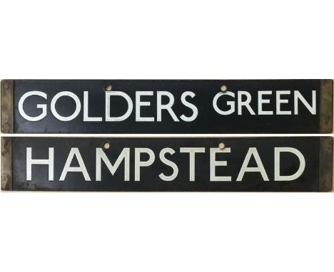 London Underground 1938 Tube Stock enamel DESTINATION PLATE for Golders Green & Hampstead on the Northern Line. Double-sided.