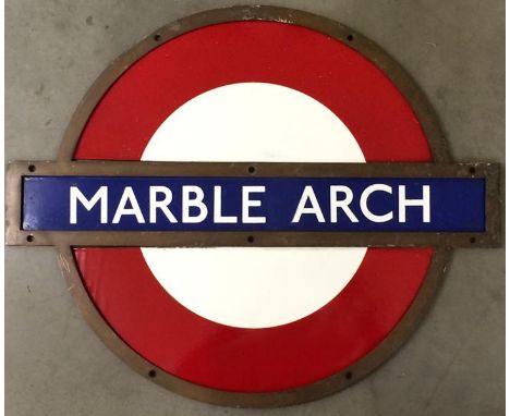 London Underground ENAMEL ROUNDEL SIGN from Marble Arch Station. This is one of the highly collectable, smaller-size signs me
