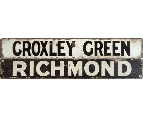 Enamel TRAIN DESTINATION PLATE 'Croxley Green/Richmond' (double-sided) believed to be from a 1920s LNWR/LMS electric multiple
