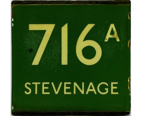 London Transport enamel coach stop E-PLATE for route 716A destinated Stevenage. This would have been situated near the northe