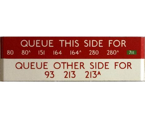 London Transport enamel bus stop Q-PLATE "Queue this side for 80, 80A, 151, 164, 164A, 280, 280A, 711 - Queue other side for 