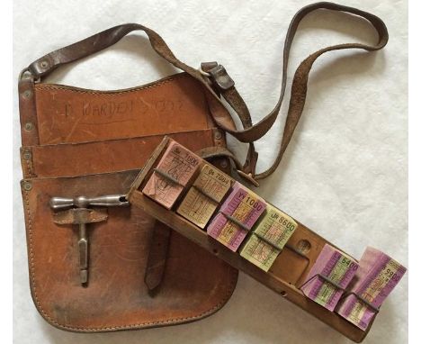 London Transport buses CONDUCTOR'S BAG (satchel) complete with original BUDGET KEY plus a 14-position TICKET-RACK containing 