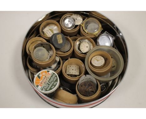A TIN OF VINTAGE WATCH MOVEMENTS AND PARTS TO INCLUDE ROTARY, NEWMARK, BULLIT, POLJOT ETC