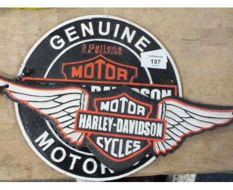 ***TWO MODERN CAST METAL HARLEY DAVIDSON PLAQUES