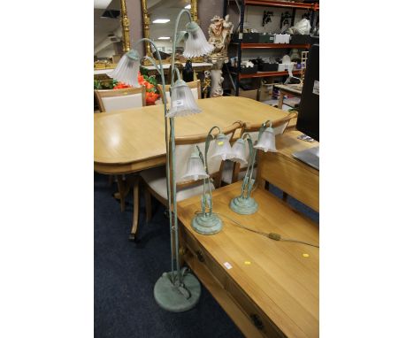 A LARGE MODERN LAMP STANDARD AND TWO MATCHING TABLE LAMPS (3)