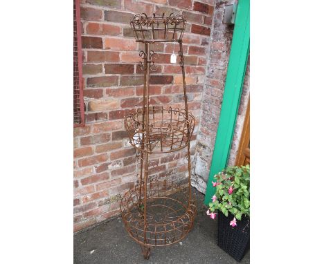 A THREE TIER DEER PARK IRONWORKS GARDEN PLANTER  - H 167 CM