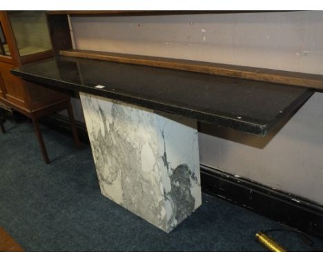 TWO MARBLE CONSOLE TABLES,  H-69 W-146 CM