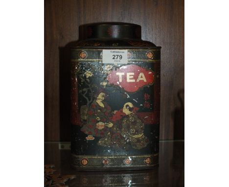A VINTAGE TIN TEA CADDY