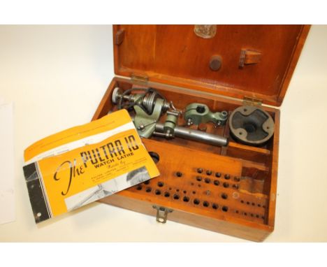 A CASED VINTAGE PULTRA WATCH LATHE A/F 