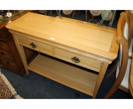 A MODERN LIGHT OAK TWO DRAWER CONSOLE TABLE - H 80 CM, W 110 CM