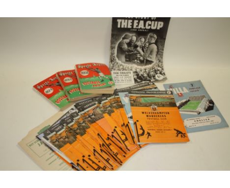 A BAG OF VINTAGE FOOTBALL PROGRAMMES TO INCLUDE WOLVERHAMPTON WANDERERS, ASTON VILLA ETC