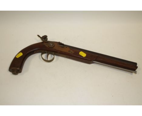 A VINTAGE REPRODUCTION FLINT LOCK PISTOL A/F