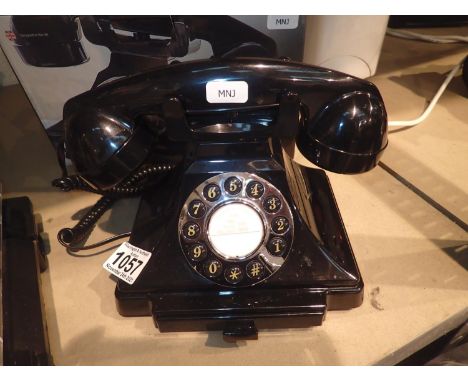 Black, GPO Carrington, push button telephone in 1920s styling with pull-out pad tray; compatible with modern telephone bankin