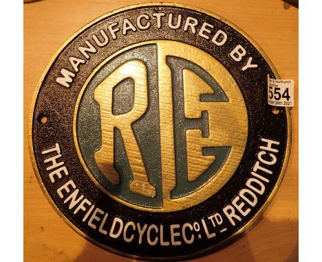 Cast iron Royal Enfield shop wall sign, D: 24 cm. P&amp;P Group 1 (£14+VAT for the first lot and £1+VAT for subsequent lots) 