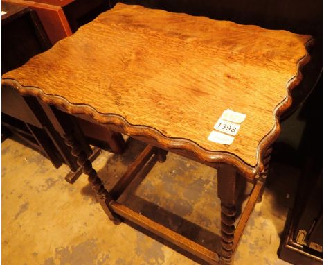 Vintage rectangular oak scalloped edge occasional table.50 x 60 cm.  Not available for in-house P&amp;P, contact Paul O'Hea a