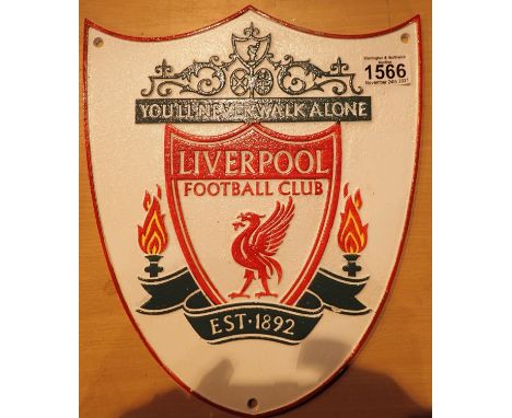 Cast iron Liverpool FC badge wall sign, L: 33cm. P&amp;P Group 1 (£14+VAT for the first lot and £1+VAT for subsequent lots) 