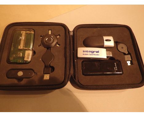 Mixed lot of electrical cables to include cased computer USB kit, card readers, USB attachments etc. P&amp;P Group 2 (£18+VAT