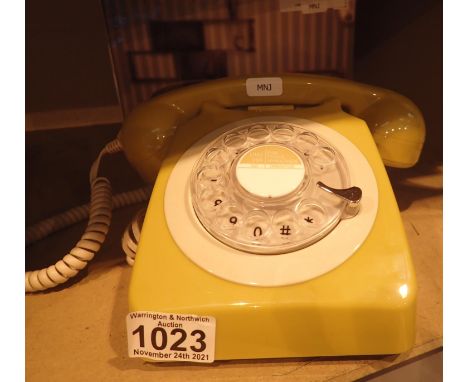 Mustard, GPO746 retro rotary telephone replica of the 1970s classic, compatible with modern telephone banking and any standar