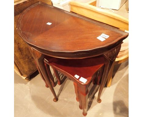 Console table and nest of three tables and a beech upholstered armchair. (3) Not available for in-house P&amp;P, contact Paul