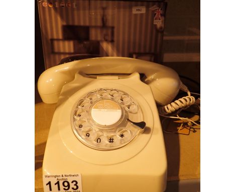 Ivory, GPO746 retro rotary telephone replica of the 1970s classic, compatible with modern telephone banking and any standard 