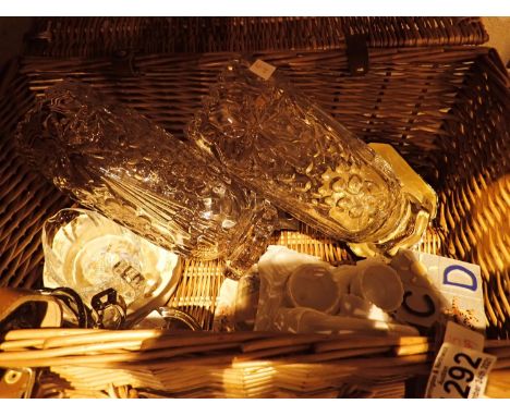 Wicker basket with ceramic and glass contents. Not available for in-house P&amp;P, contact Paul O'Hea at Mailboxes on 01925 6