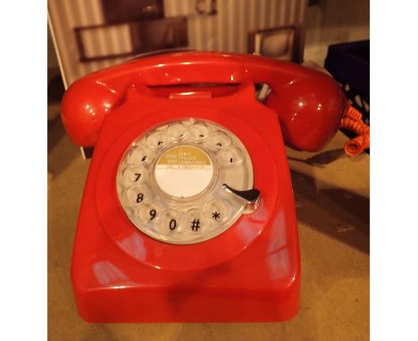 Red, GPO746 retro rotary telephone replica of the 1970s classic, compatible with modern telephone banking and any standard an