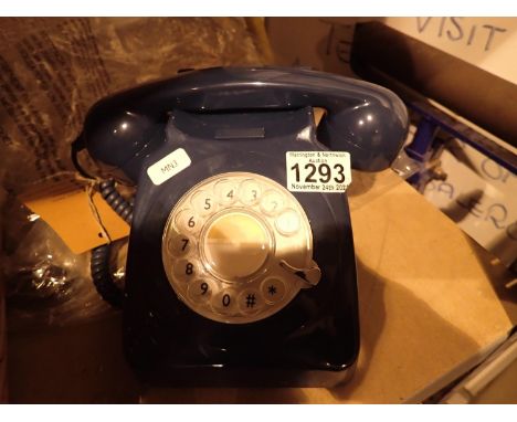 Azure blue, GPO746 retro push button telephone replica of the 1970s classic, compatible with modern telephone banking and any
