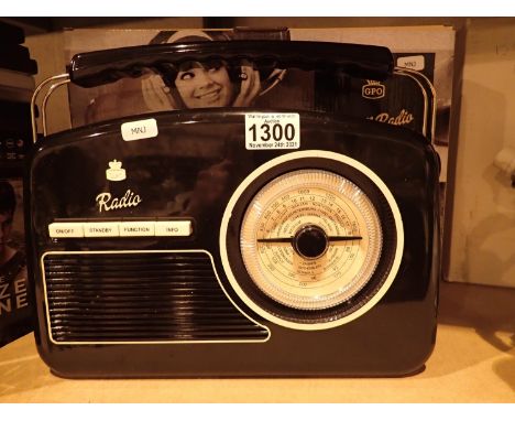 Black GPO Rydell DAB radio; portable DAB+ / DAB band III / FM digital radio with retro dial face; working at time of lotting.