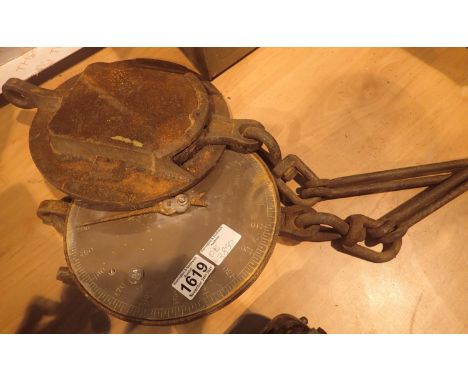 Two vintage butchers scales. Not available for in-house P&amp;P, contact Paul O'Hea at Mailboxes on 01925 659133 
