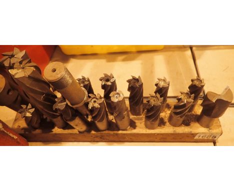 Wooden rack of high speed lathe tools by Clarkson and other makers. Not available for in-house P&amp;P, contact Paul O'Hea at