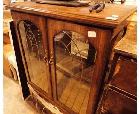 Vintage mahogany double glass door display cabinet with two glass shelves and a under cupboard, 80 x 45 x 120 cm. Not availab