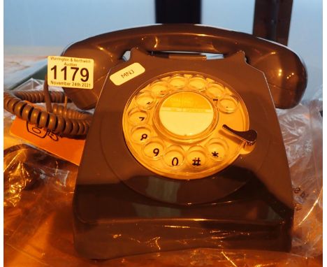 Grey, GPO746 retro rotary telephone replica of the 1970s classic, compatible with modern telephone banking and any standard a