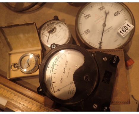 Four vintage gauges and meters. Not available for in-house P&amp;P, contact Paul O'Hea at Mailboxes on 01925 659133 