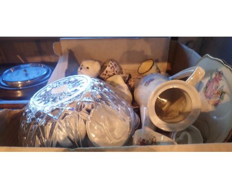Collection of decorative ceramic egg cups, a part ceramic coffee set and mixed glassware. Not available for in-house P&P, con
